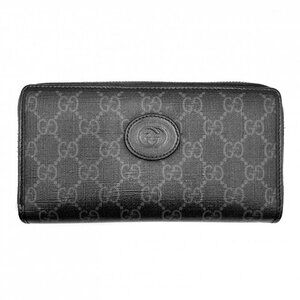 Gucci GG Supreme Zip Around Long Wallet Interlocking G Round Zipper